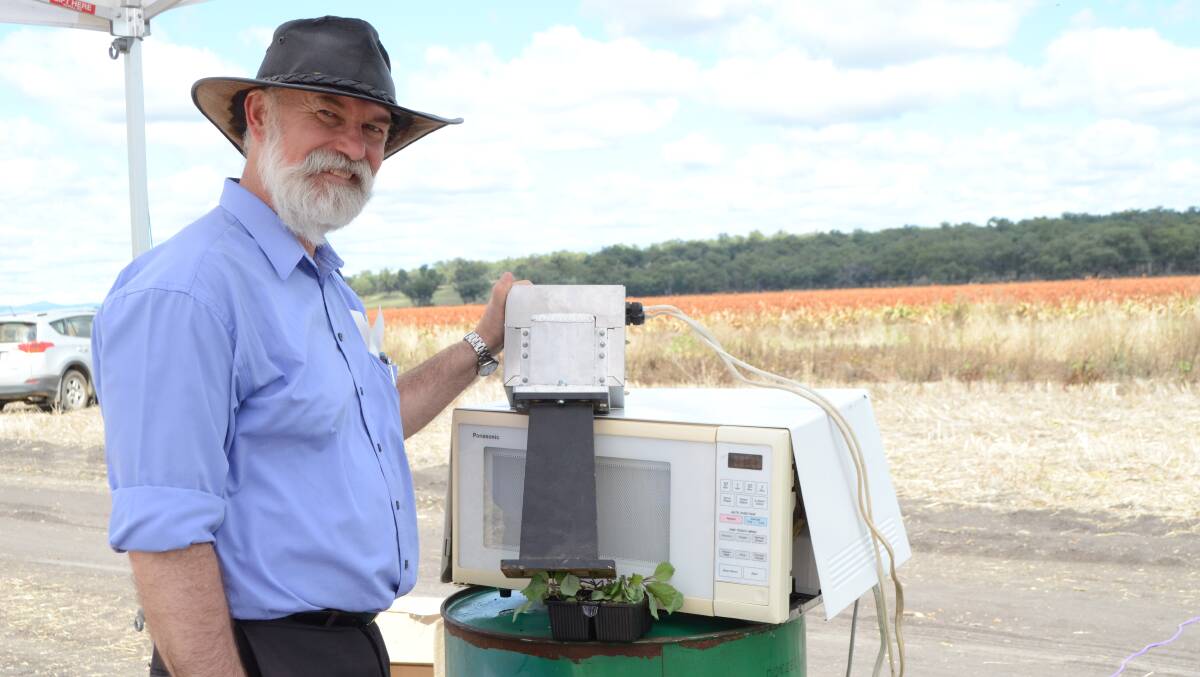 Dr Graham Brodie from the University of Melbourne with a proof of concept prototype of microwave weed control