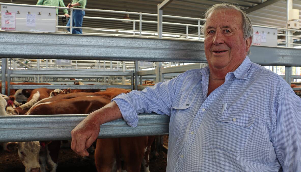 David Wallace, "Ring-A-Rah", Albury, was all smiles after selling this pen of 15 Dennison and Rostulla-blood Hereford steers, 10 months and weighing 322 kilograms for $1100 at Wodonga.