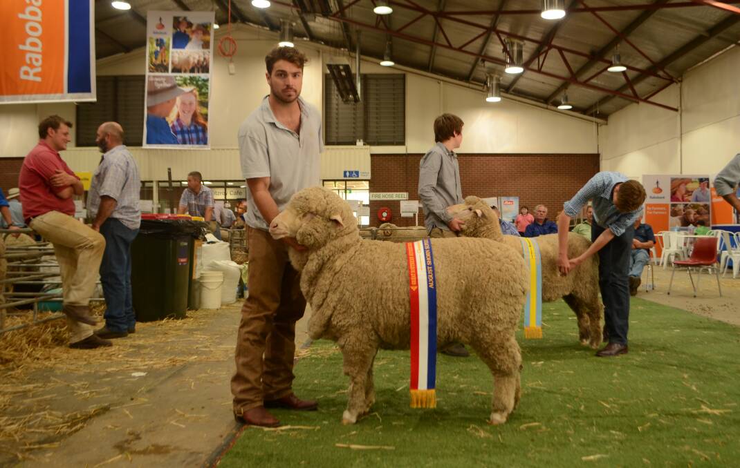 Jock Merriman, Merryville, Boorowa with champion August-shorn superfine wool ewe
