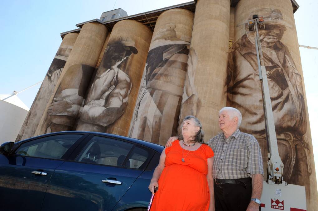 Warracknabeal's Irene and Authur Eichler visit the Brim silos. Picture: PAUL CARRACHER