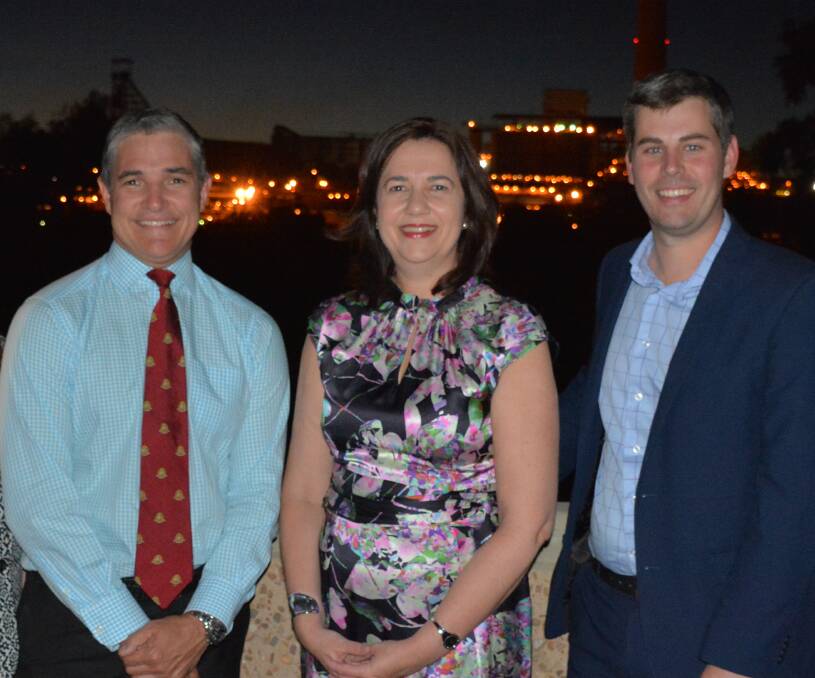 TALKING JOBS: Mount Isa MP Rob Katter, Premier Annastacia Palaszczuk and Police Minister Mark Ryan at a subcommittee meeting in Mount Isa to talk about job opportunities for regional Queensland in March, 2016. Mount Isa Mines is in the background. Photo: Chris Burns. 