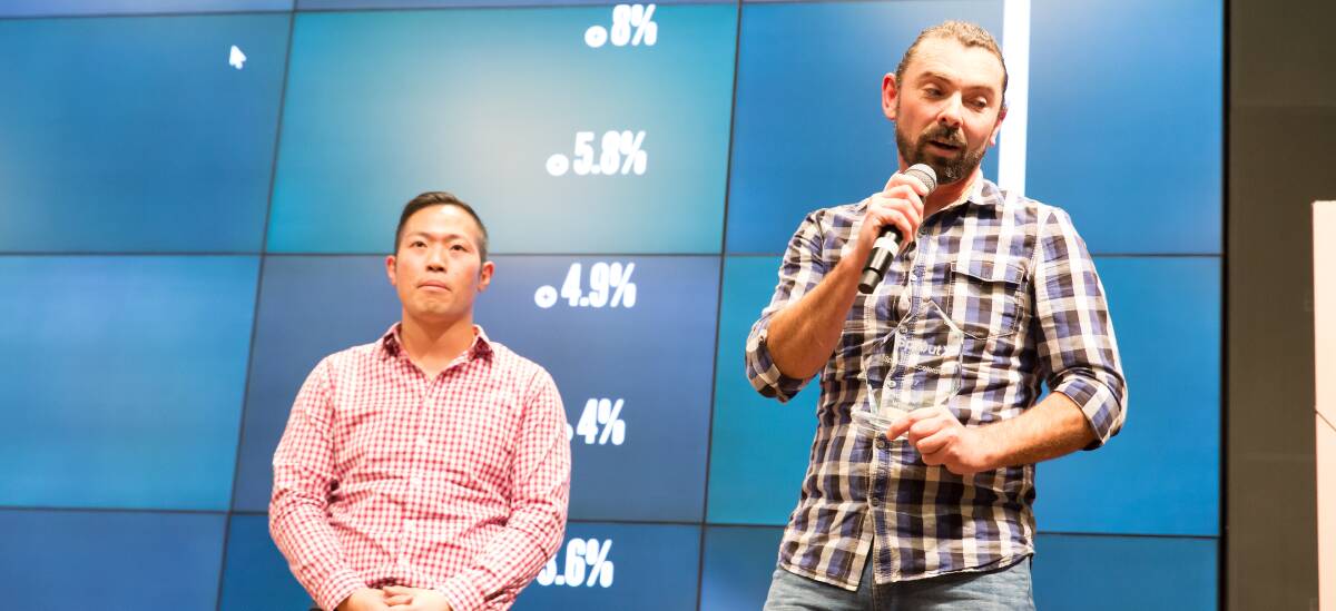 New ideas: Andrew Lai (left) and Chris Balazs at the inaugural SproutX accelerator program last Thursday night in Melbourne.