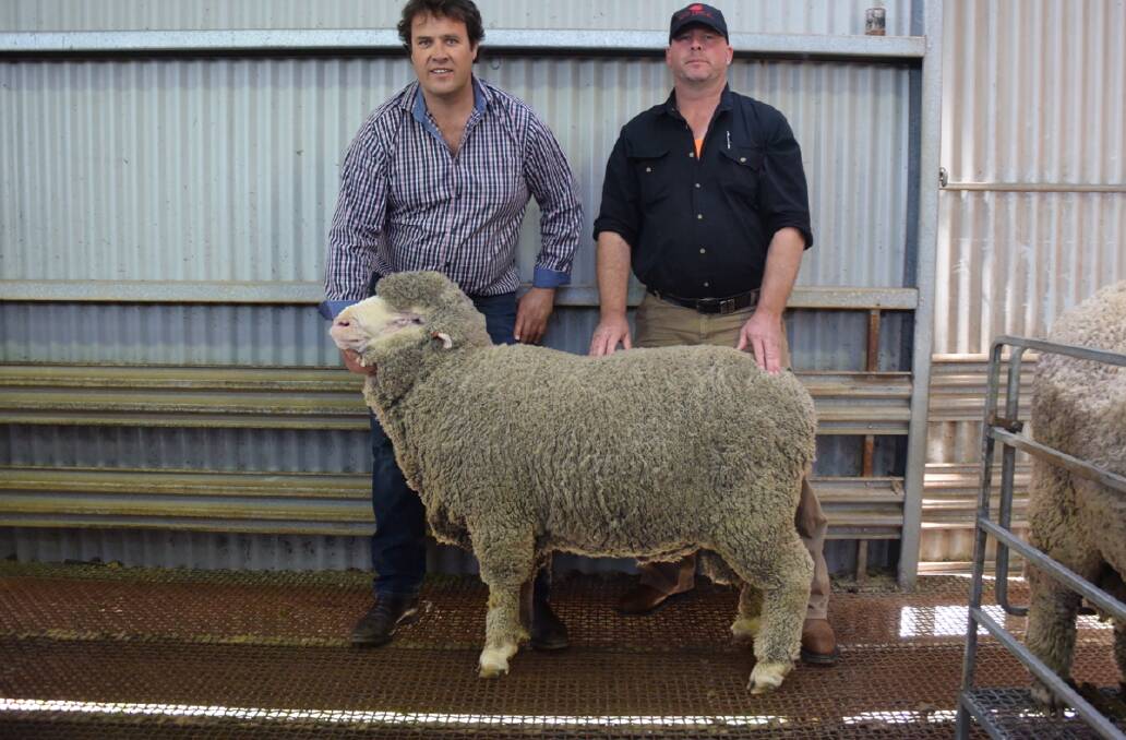 Paul Walton, Wurrook, with Jarrod Ross who bought the top priced ram, lot 63, for $4500.