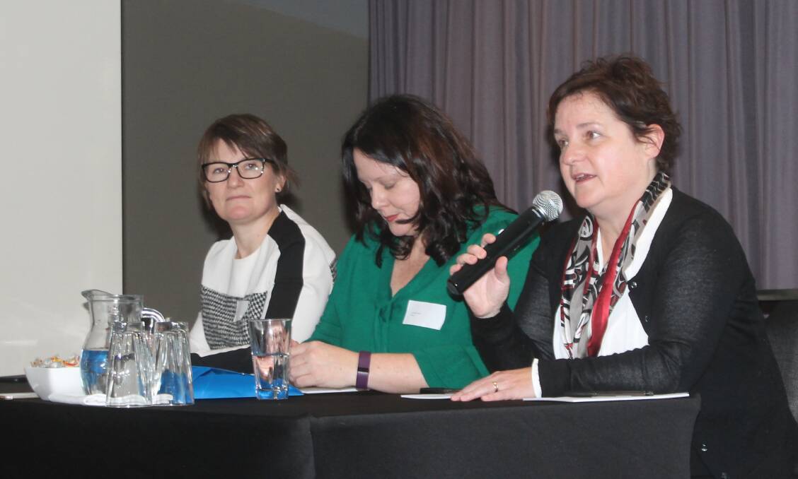 Panel: Julia Seddon (left), Inghams Group Limited's general manager corporate affairs, Annabel Smith, Nufarm's environmental sustainability leader, and Linda Sams, Tassal's head of sustainability. Photo: Laura Griffin
