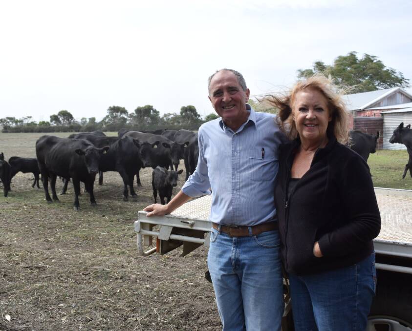 Murray and Anne Howard, Violet Banks, Beeac, with heifers that started calving in late February. They found Hazeldean females to be resilient and great mothers.