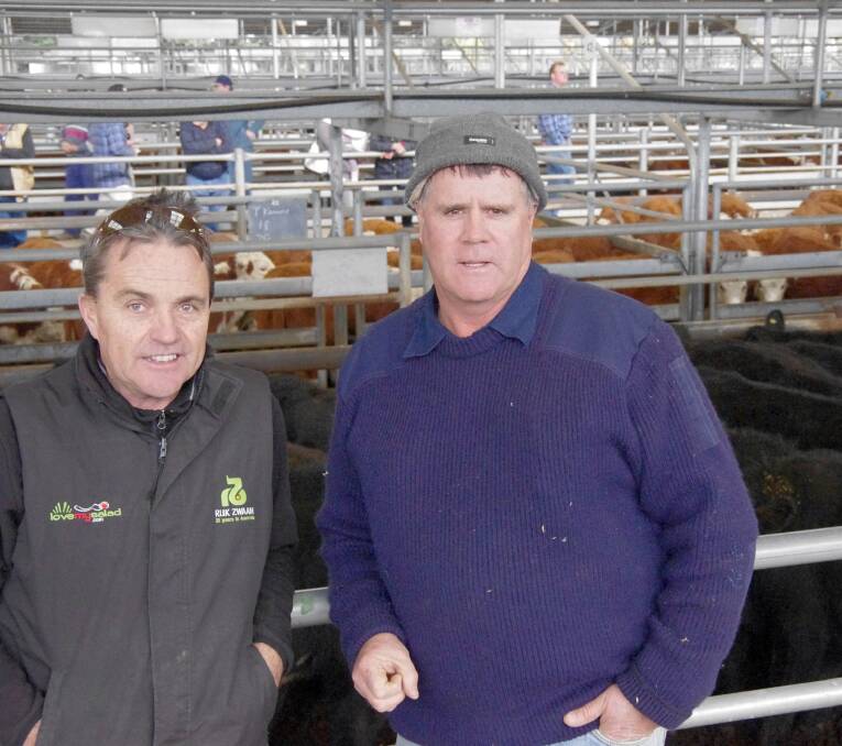 Kim Martin, Frais Farms, Bairnsdale, with Peter Martin, Wangara Park, Bengworden, who sold 14 black baldy steers for $950.