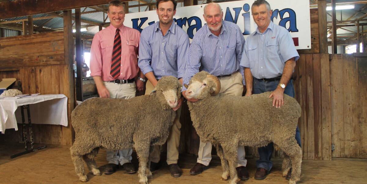Equal tops: Andrew Howells, Elders and Anthony Close, Kurra-Wirra with Lot 16 purchased by Balintore, Dunkeld and Rob Close, Kurra-Wirra and Robert Ellis,WISS with Lot 38 purchased by Ardenside Angus, Tooma NSW.  