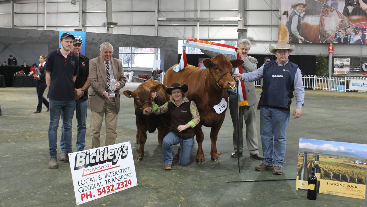 Long-time sponsors of the interbreed competition, Bickley's Transport, were represented by three generations - Tom, John and Jack, with Brooke Cunnihy, RASV chairman Matthew Coleman, and Tom Wilding-Davies.
