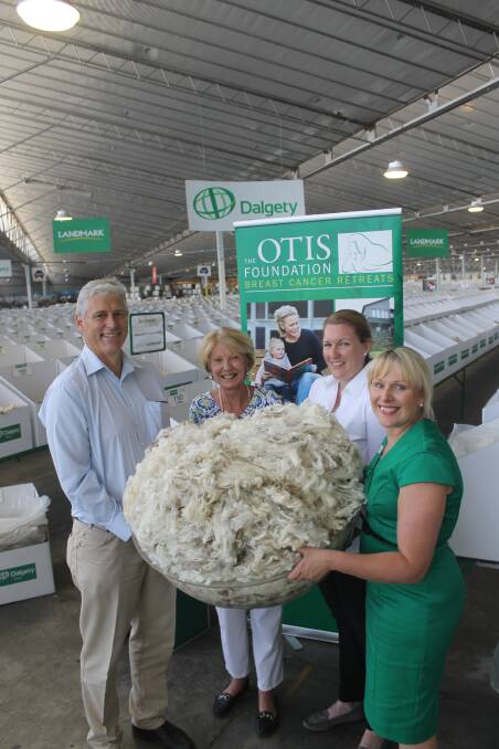 AWTA sampling operations manager Tim Steere, Australian Sheep and Wool Show's CEO Margot Falconer, Landmark's Candice Cordy and The OTIS Foundation's Rachel Mason.