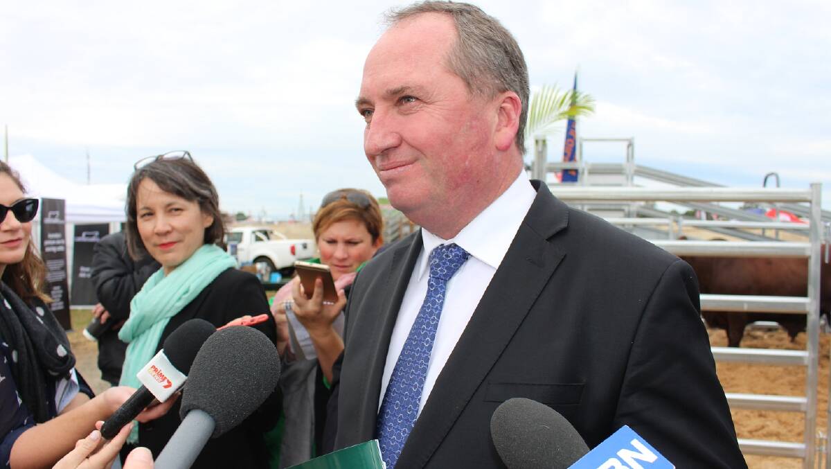 Deputy Prime Minister Barnaby Joyce takes questions on live-ex at Primex, Casino. Photo: Julia James.