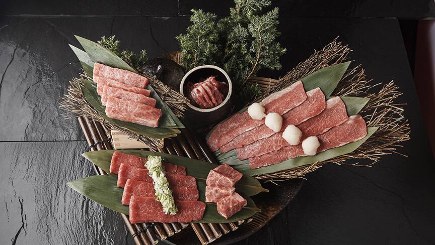 Kanpai Classic’s Sher Wagyu platter ready for the Yakiniku Japanese barbecue.