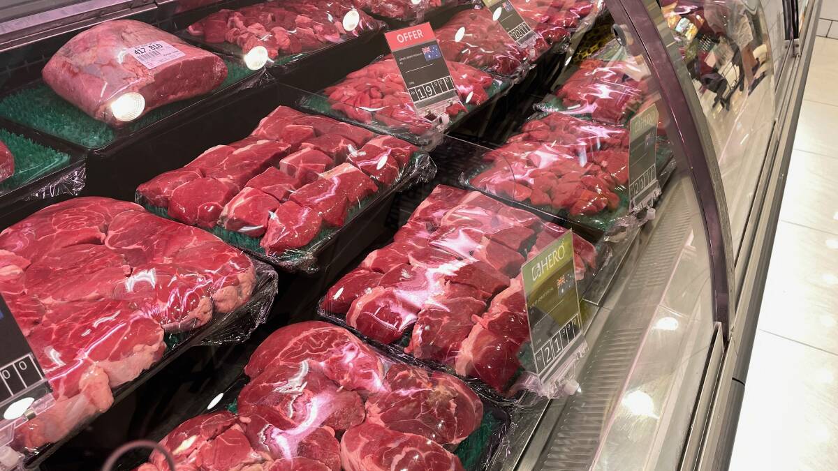 Australian beef on sale in an Indonesian supermarket. Picture Mark Phelps.