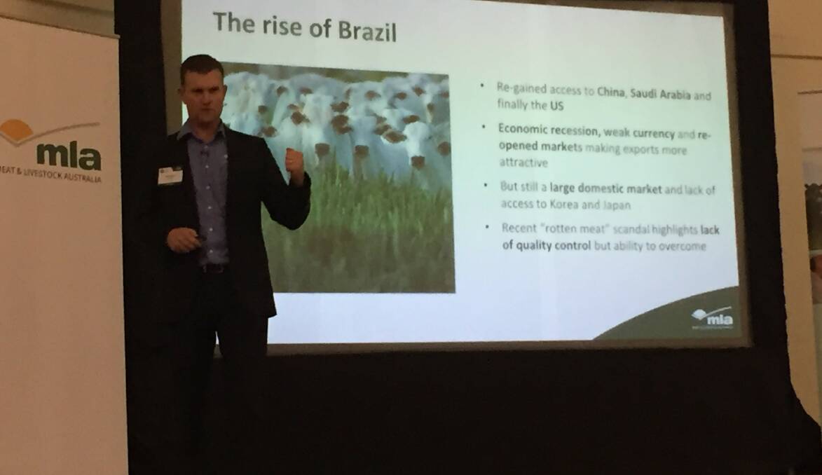 Meat and Livestock Australia’s Michael Crowley speaking about the global beef scene at a recent producer forum in Gympie, Queensland.