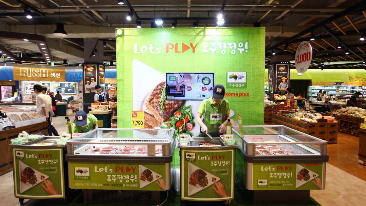 Australian beef on show in-store in a Korean supermarket.