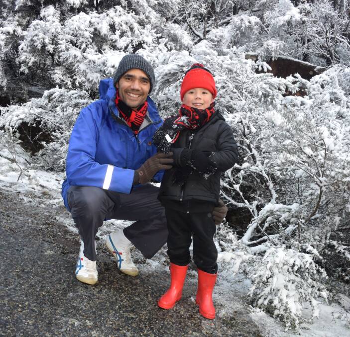 Damien and Xavier Skurrie of Horsham drove up to the Grampians on Friday afternoon to take a look at the snow at Mount William.