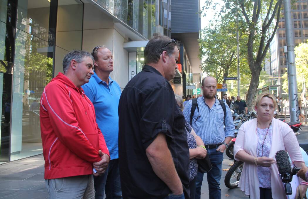 NDP END: Creditors, including Fiona Plant and Alistair Cline, outside the meeting, which voted to wind up troubled milk broker, National Dairy Products (NDP). PHOTO: Andrew Miller.