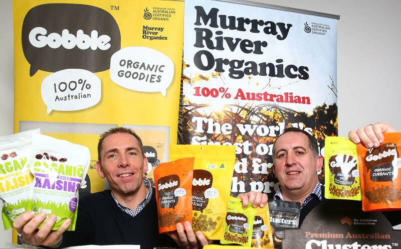 ORGANIC LAUNCH: Murray River Organics managing director Erling Sorensen and chief operating manager Jamie Nemtsas, who founded the business, pose with some of their products.
