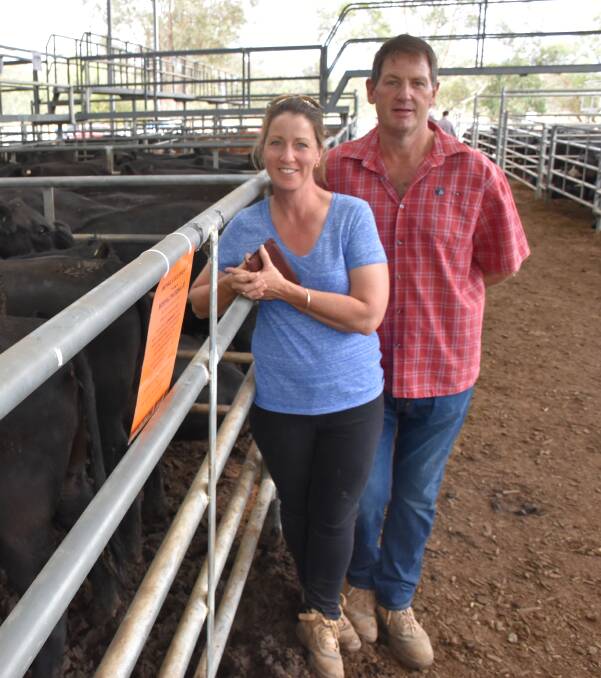 SALE TOPPERS:Sue and Michael Spagnolo, Box Hill Pastoral, Yea, sold the highest priced pen of the day, 18 Angus steers at $1650 per head, or $3.69c/kg. PHOTOS: Joely Mitchell.