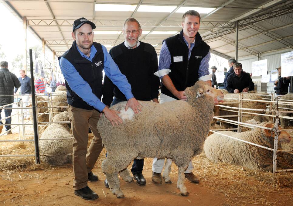 SALE TOPPER: Dick Smith, centre, with Jacob Davies and Jonno Hicks. Picture: Paul Carracher.