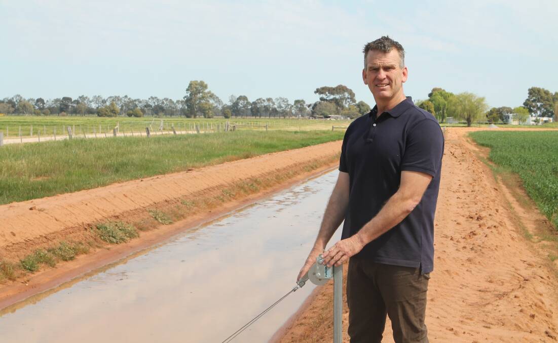 WATER PLANS: Andrew Christian, Kotta livestocker and Rochester-Campaspe Water Services Committee (WSC) member, beside recently refurbished irrigation works on his property. PHOTO: Andrew Miller. 