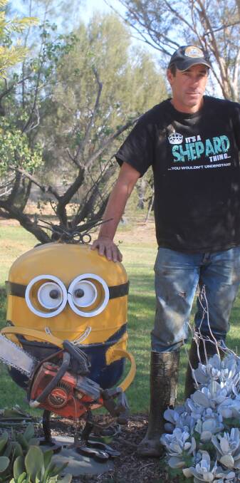 MINION FARMER: Tragowel dairy farmer Mick Shepard says making sculptures and shooting help keep the dry-time blues away. Pictures: Andrew Miller.