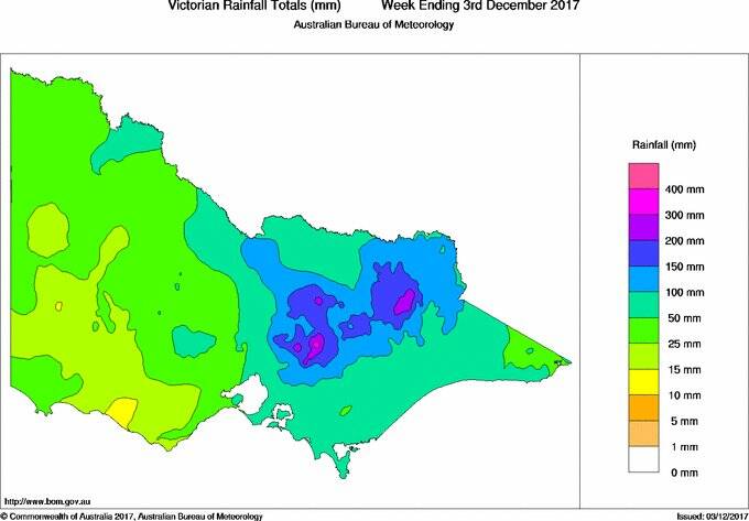 WEEKEND RAIN: The Bureau of Meteorology map, showing the extent of the weekend rainfall.