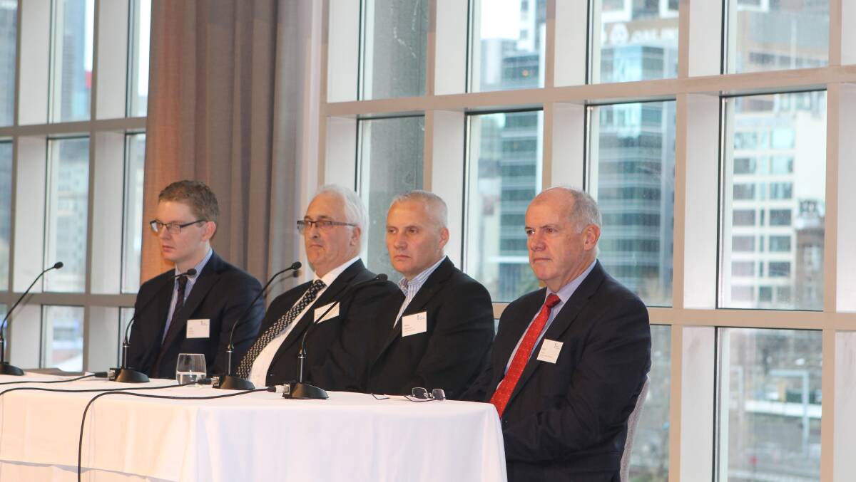 BREAKFAST PANEL: The Dairy Australia (DA) Situation and Outlook breakfast panel, DA analyst John Droppert, Australian Dairy Farmers (ADF) acting chairman Terry Richardson, Fonterra managing director Rene Dedoncker and Agricultural Commissioner Mick Keogh.