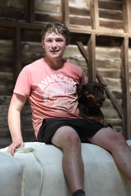 FARMING ASPIRATIONS: Young farmer Daniel Lutz with Crystal, his dog, at Nareen station, in the western districts. Photos: Andrew Miller.