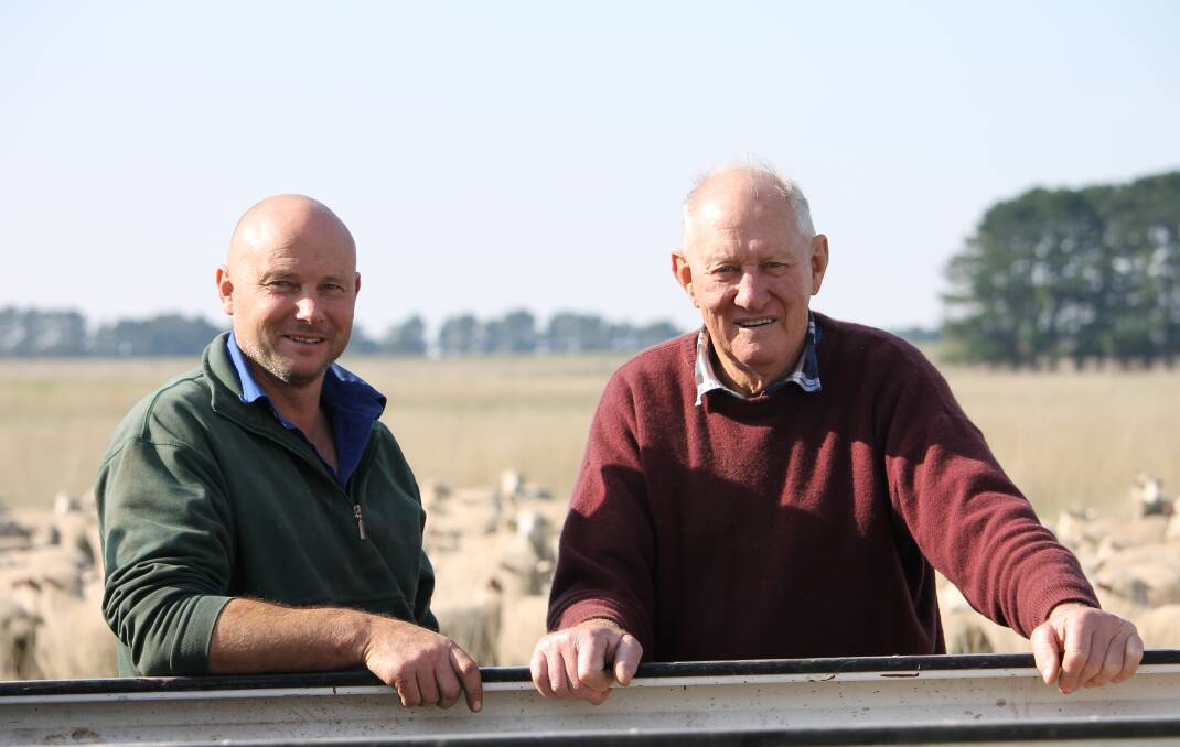 IDEAL START: Russell and Alan Pitcher run sheep and crops at the historic Mount Emu station, west of Ballarat. They received 16mm of rain, after light showers for most of June and July.