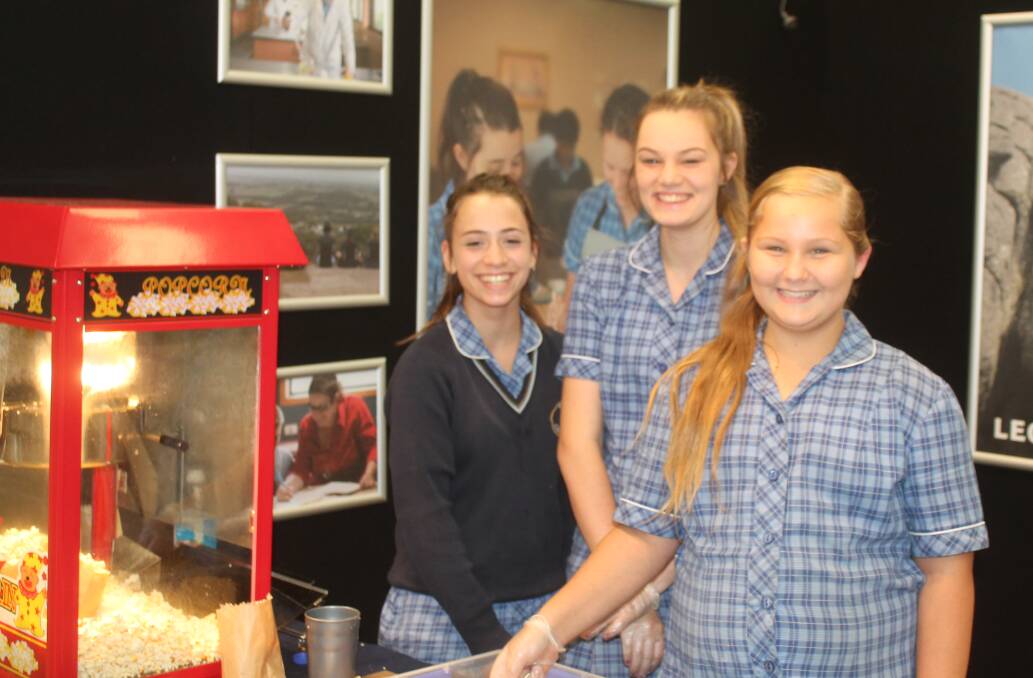 Chairo School, Drouin, students Hollie Luppino, year 10, Phoebe Cordner, year 10 and Lily Cordner, year 8, served popcorn.