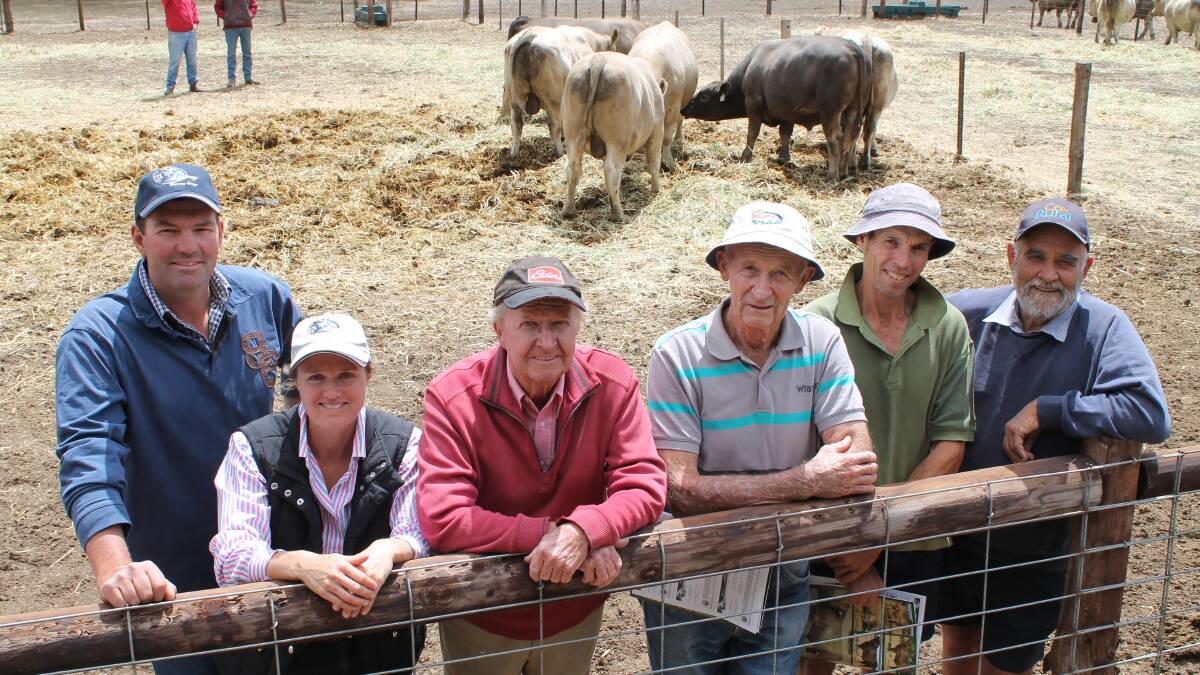 Craig and Jacinta Grant, LINDSAY, Pigeon Ponds welcomed regular South Australian  clients Roger Jenkins, Elders, Tintinara, Kevin Cavanagh, Stuart Allen and Bruce Cavanagh, Gramnala, Tintinara to their stud  to inspect bulls catalogued for their first on-property sale on Tuesday, March 1. The Grant family normally conduct their annual sale at Casterton, but believe hosting their sale at home will prove beneficial.
