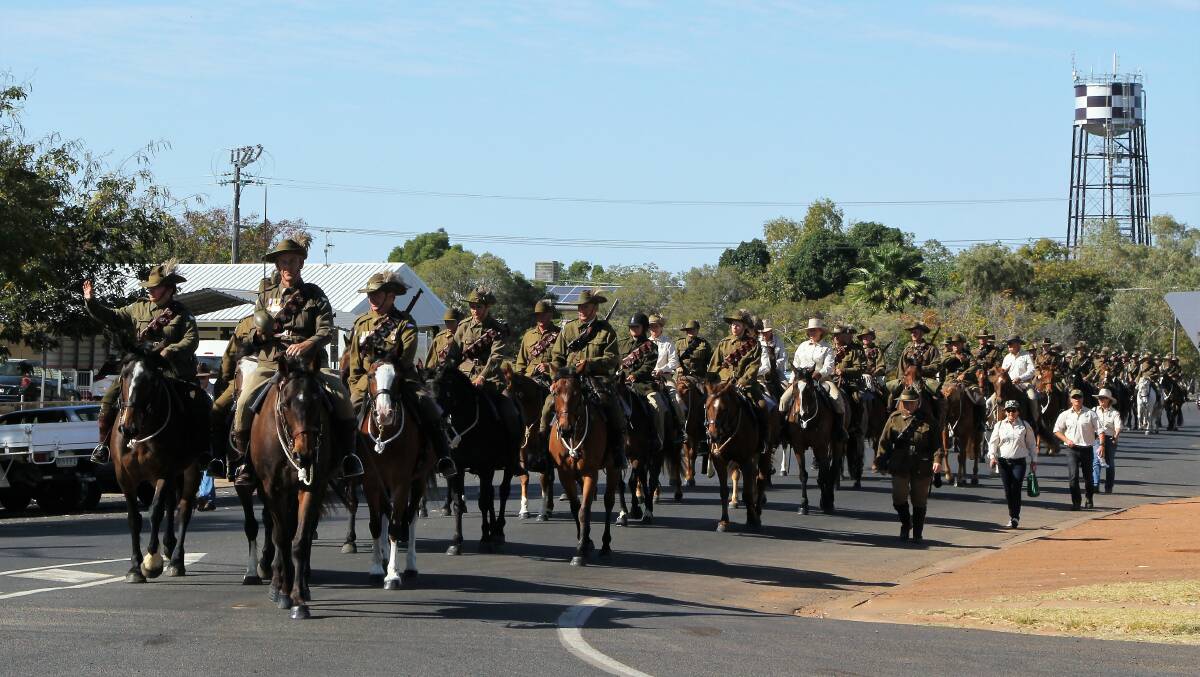 The Light Horse troop in Barcaldine on Tuesday. Mr Weier was proud to be the oldest participant in the commemorative ride.