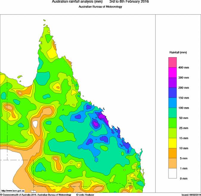 The Bureau of Meteorology's rainfall map for the last week. The nature of the storm rain means that there are still areas within the rainfall bands that have received very little relief rain.