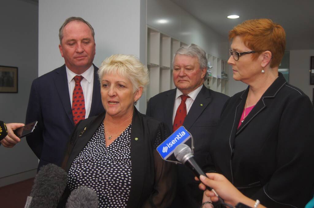 Agriculture Minister Barnaby Joyce, Capricornia MP Michelle Landry, Flynn MP Ken O'Dowd and Defence Minister Marise Payne in Canberra today.