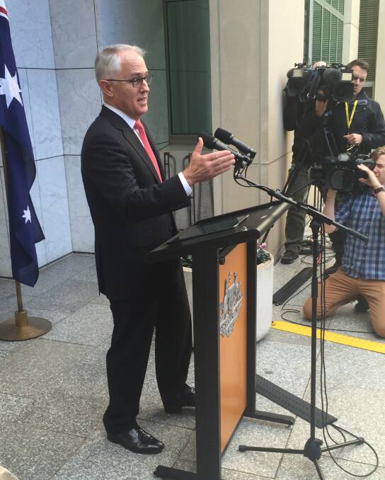 Malcolm Turnbull announcing ministry changes today in Canberra.