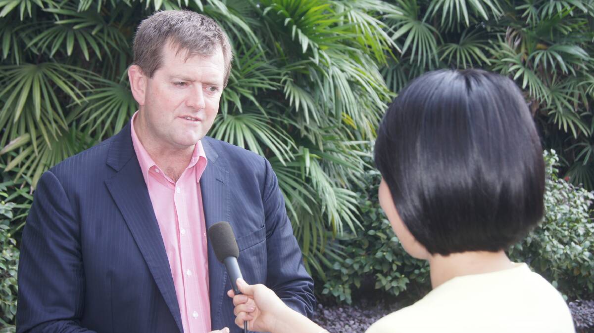 Elders live exports general manager Cameron Hall speaking to Chinese media last year about the first import of Australian slaughter ready cattle to the huge beef market.