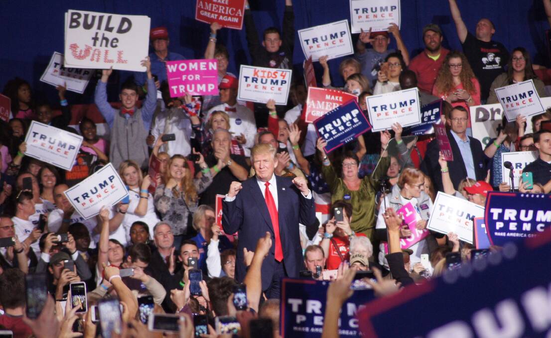 Republican candidate Donald Trump addressing the Geneva rally in Ohio.