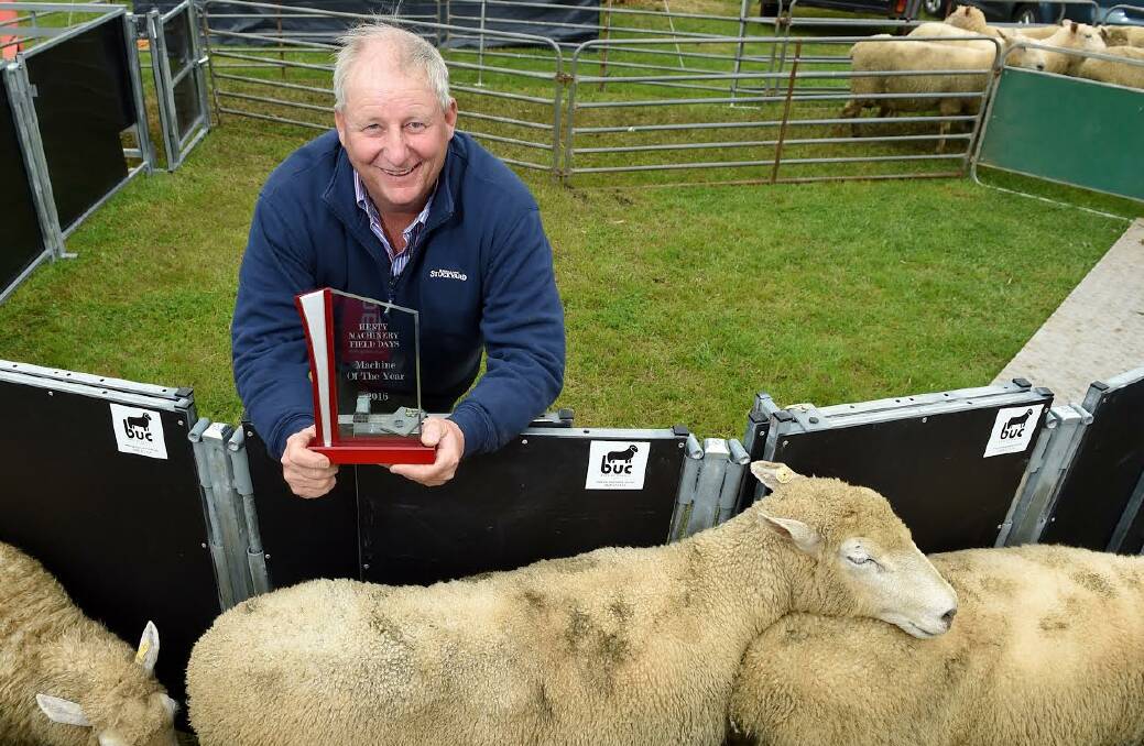 ON A WINNER: Urana farmer Charlie Webb with his Back Up Charlie sheep handling system.