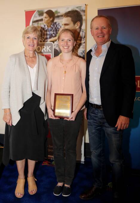 NEXT STEP: Bryony Tucker (centre) is awarded the Ronald J Lienert Memorial scholarship by Chris and Nick Lienert. She will study at Roseworthy and in Canada.