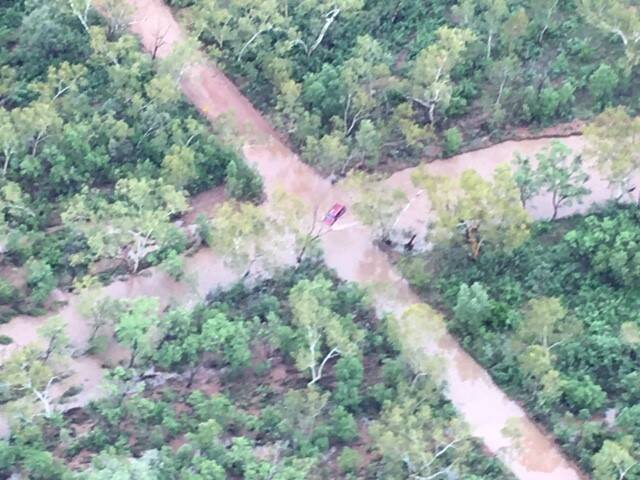 Aerial shot of stranded vehicle.