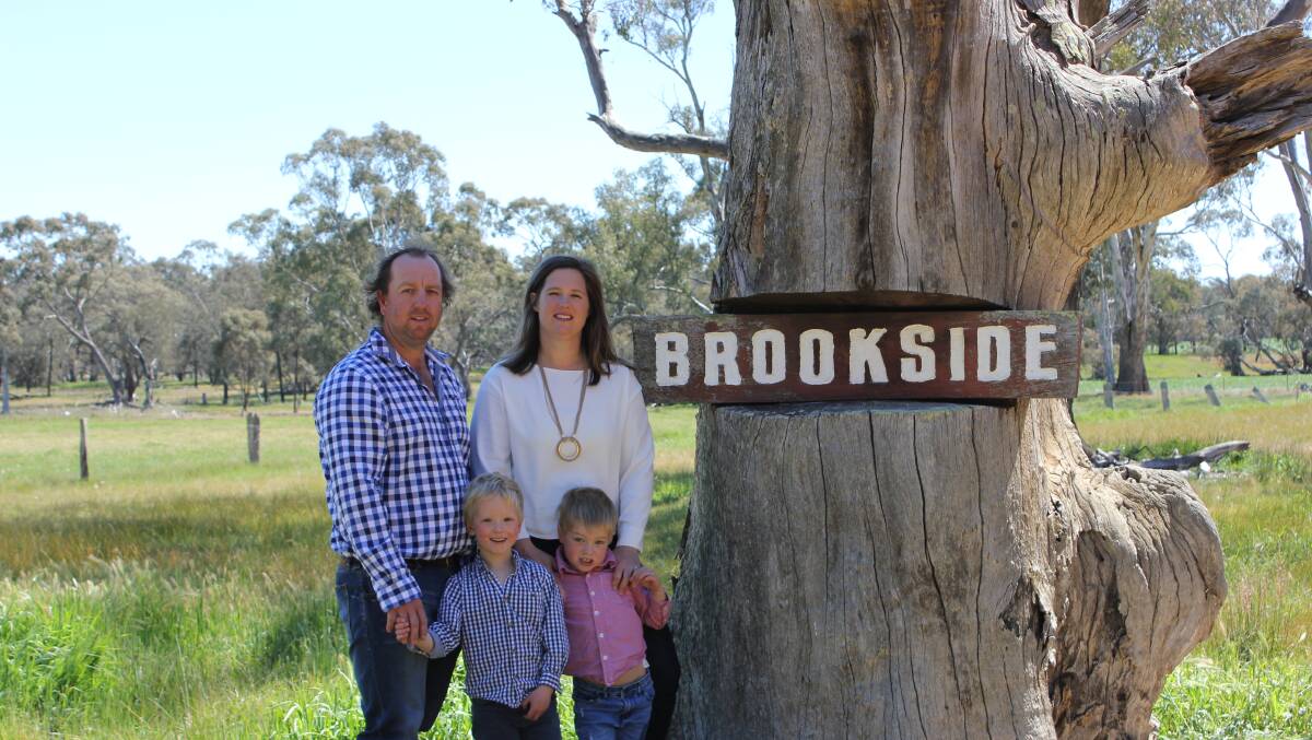 FAMILY BUSINESS: Paul and Catherine Brook, with children Hugh and Charlie, have a 4000-head breeding ewe flock for second-cross prime lamb production in their mixed farming operation at Garoke.