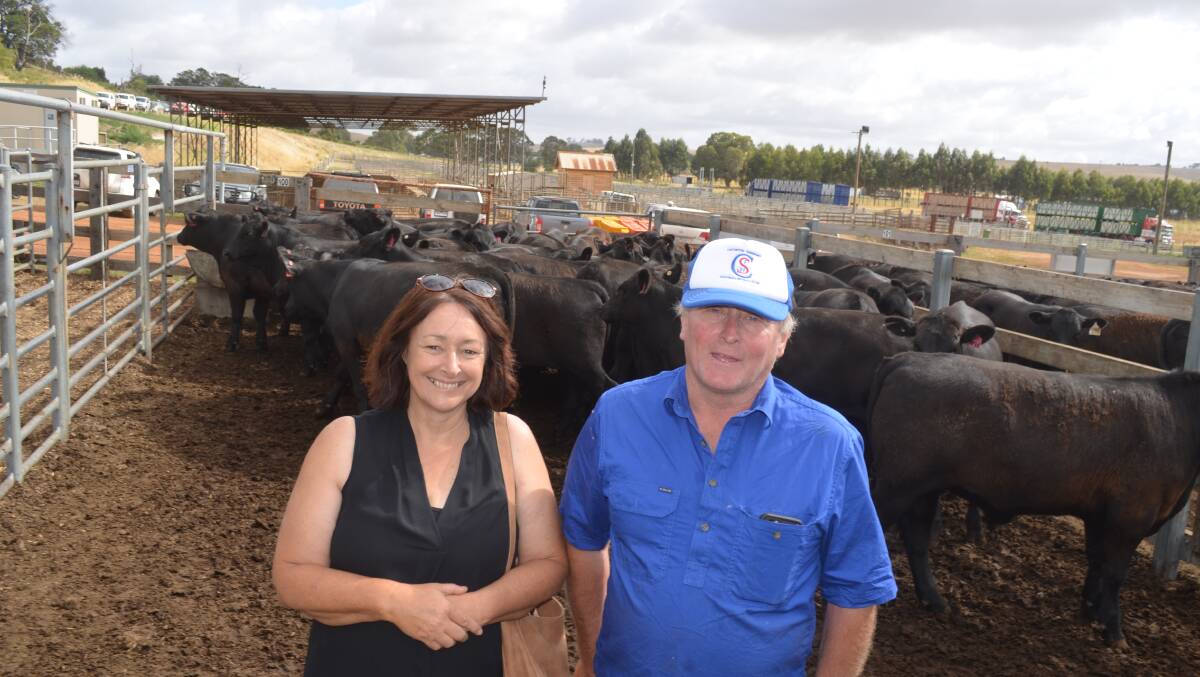 Karyn and Chris Jarrad, Forest View, Sandford, with their 41 steers steers, Pathfinder blood, weighing 386kg and EU accredited that sold for 328c/kg or $1266/head.