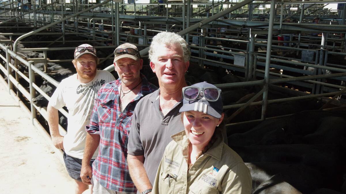 Delvine Park's Shaun Beasley (second from right) at the sale with farm workers Damion Blewitt and Robert O'Keefe, and second year veterinary student, Katelyn Boddington.