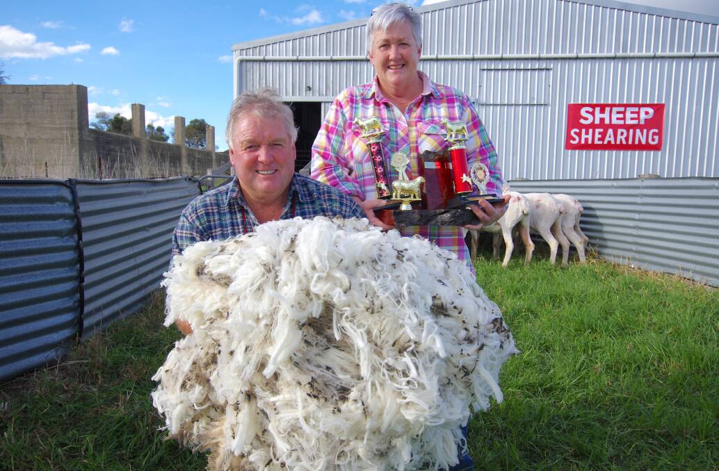 Garry and Kaye Davidson, Walpa, winners of this year's Gippsland Sheepbreeders Association's annual wether production trial shearing and the overall three-year fleece and car case valuation. 