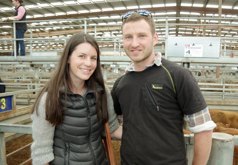 Gemma Newall and Jacob Maher, Woolamai, bought two red-polled heifers, 318kg, paying $850 each, at Pakenham on Thursday. 