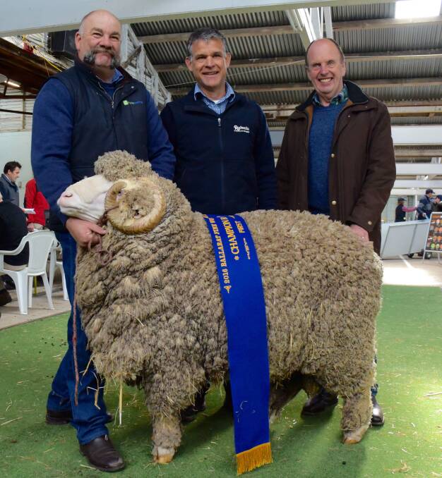 Craig Trickey, Coryule manager,  Russell Frew, Rodwells wool specialist, and Coryule owner Russell Sloan.