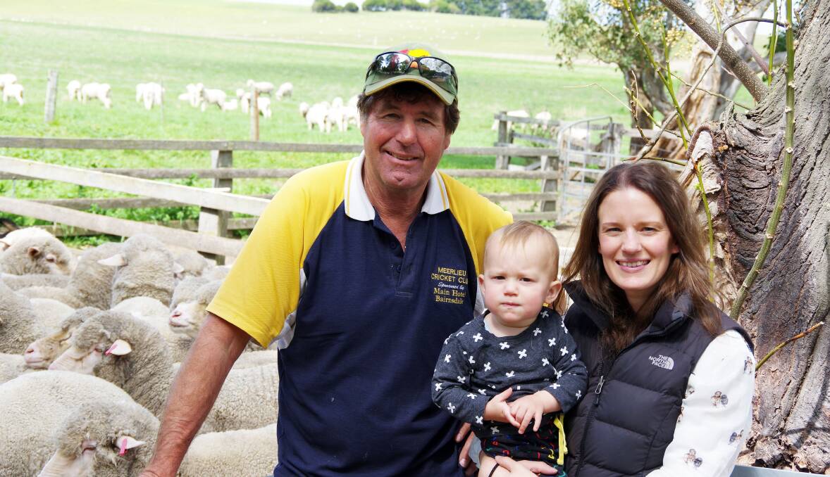 Murray Frew, grandson Miller and daughter Georgina Preston. Murray's father stepped aside for Murray to take on the farm; now he is doing the same for Georgina.