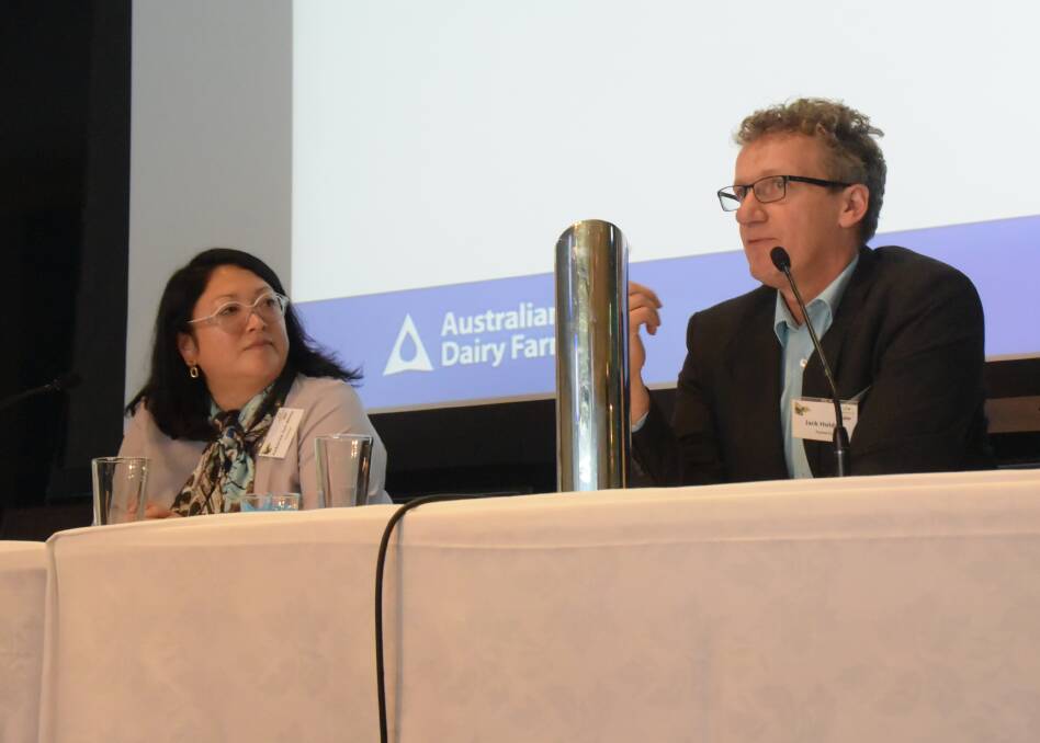 Panel members: Futureye managing director Katherine Teh White and Fonterra sustainability and social responsibility manager Jack Holden.