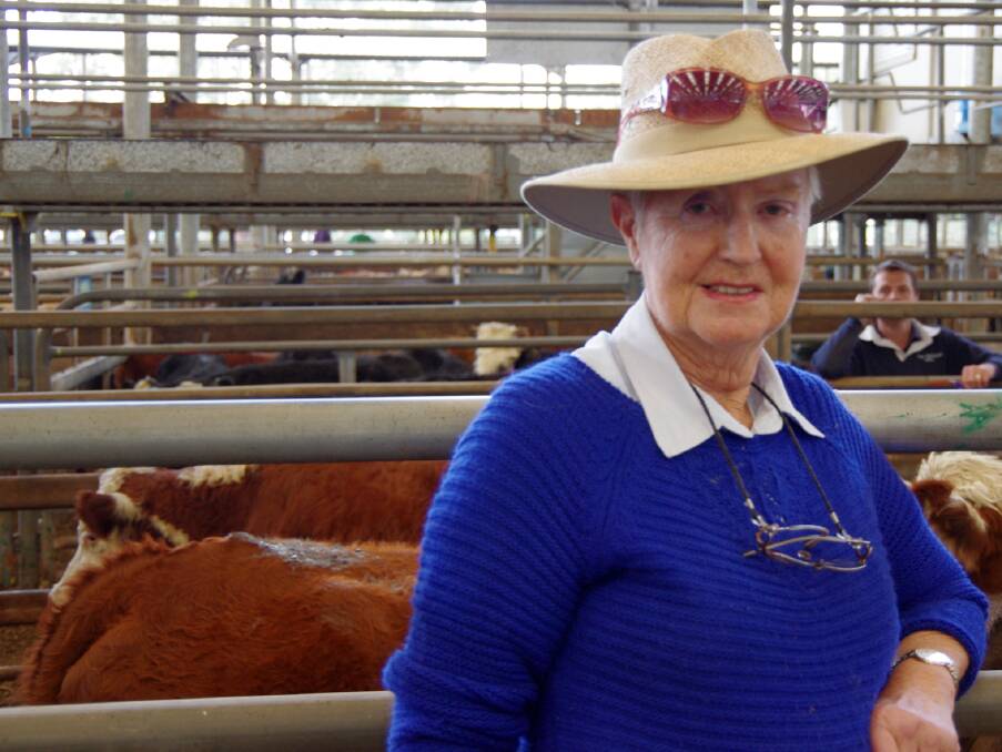 Glenys Shandley, Narrena, bought Hereford steers, 425kg, to fatten to 650-700kg, at Leongatha's store cattle sale on Thursday. 