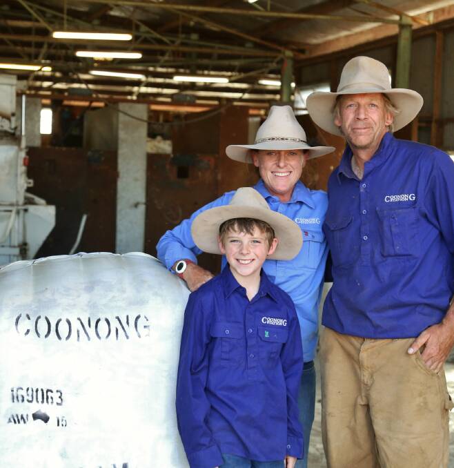 Sophie and Tom Holt, with son Thomas, on Coonong Station, Urana, NSW.